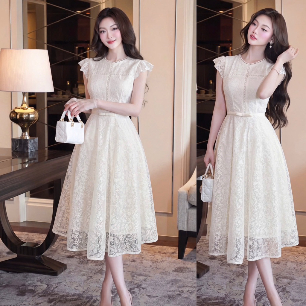 HD Store- Váy ren mềm tay hến dáng xoè, đầm ren xoè