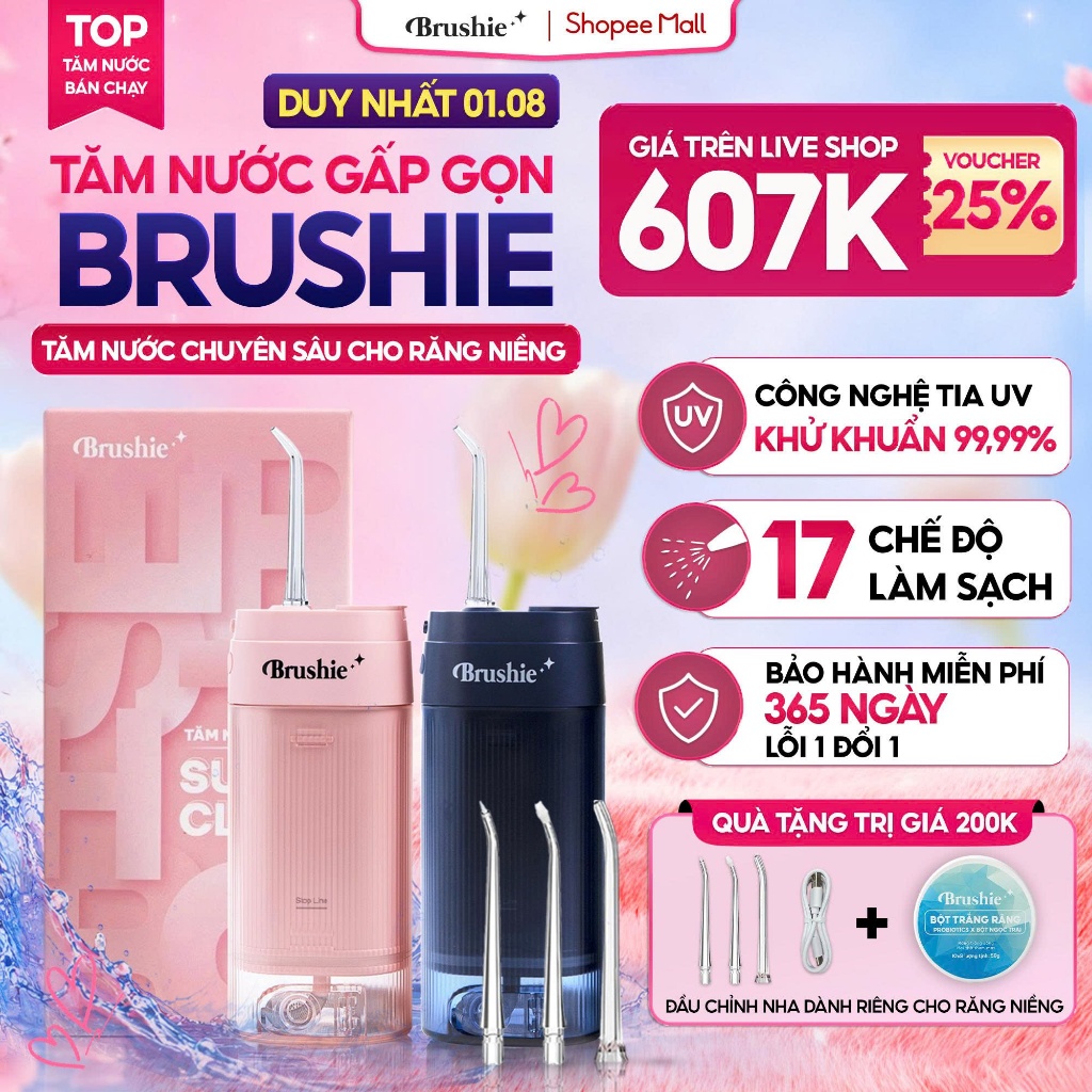 [GIÁ 539K LIVE ECOGO MẠNH QUÂN] Tăm nước Brushie Super Clean Flossie,Cải Tiến 17 Chế Độ Làm Sạch Sâu