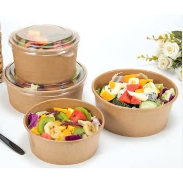 TÔ GIẤY NÂU KRAFT 750ml, 1000ml - CÓ KÈM NẮP PET không chịu nhiệt (H760/H1055+N150-3)