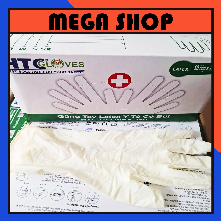 [THÙNG] Găng tay Latex HTC Gloves CÓ BỘT tay dài 28CM