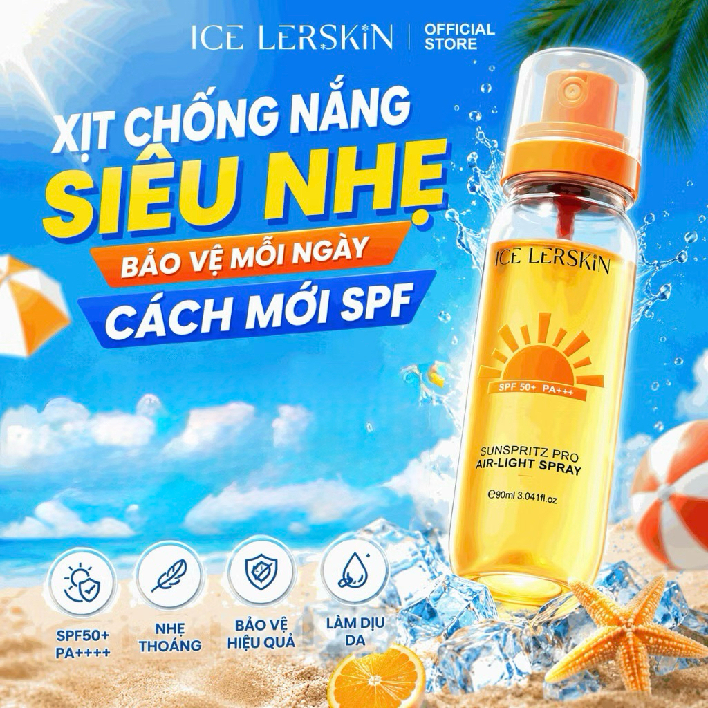 Kem Chống Nắng Dạng Xịt ICE LERSKIN SPF 50+ PA+++ 90ml Dưỡng Ẩm Chống Tia  UV Chống Nước Không gây b