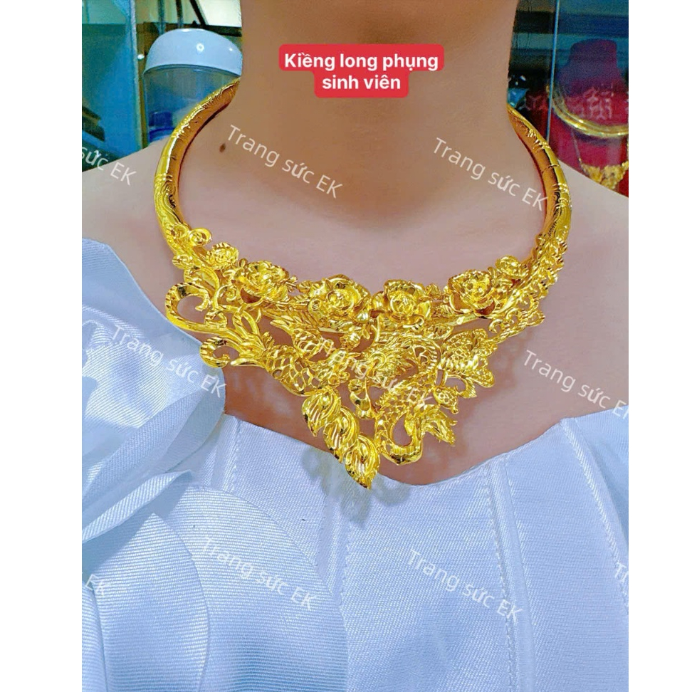 Kiềng cưới chạm long phụng mạ 24k cao c ấp có hộp nhung KC04