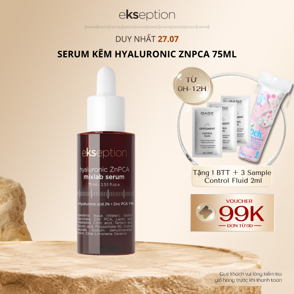 Serum HA + 1% ZnPCA Ekseption hỗ trợ giảm mụn, kiềm dầu Hyaluronic ZnPCA Mixlab 75ml
