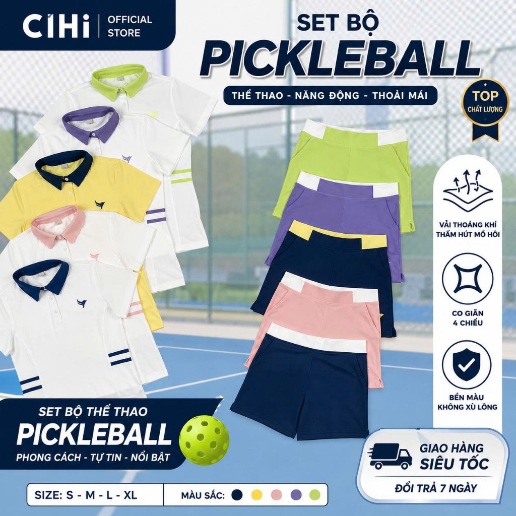 Set Bộ Pickleball Nữ CiHi Áo Polo + Quần Short Thể Thao Co Giãn 4 Chiều Thoáng Khí