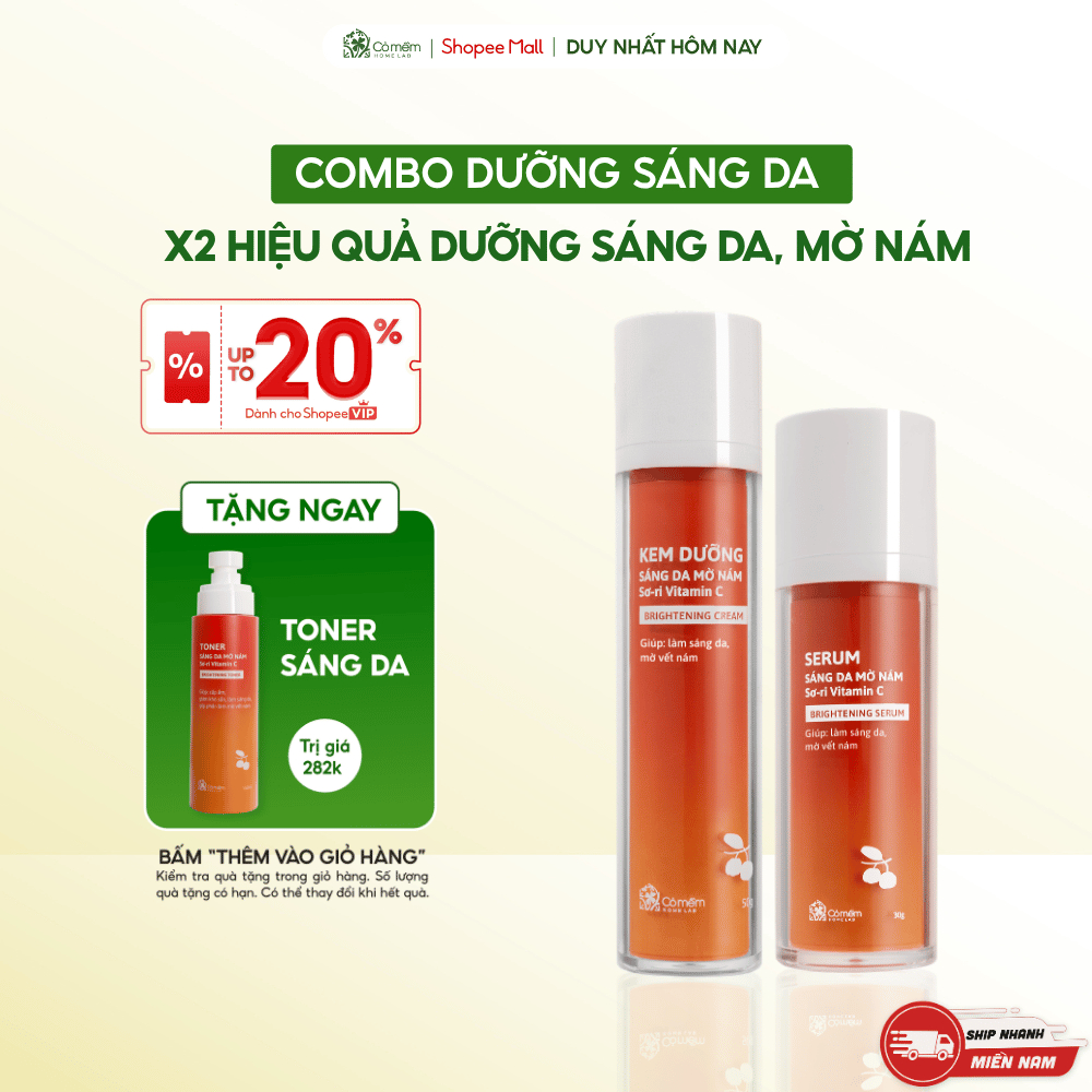 Combo dưỡng sáng da mờ thâm nám tàn nhang Vitamin C từ trái Sơ-ri Cỏ Mềm