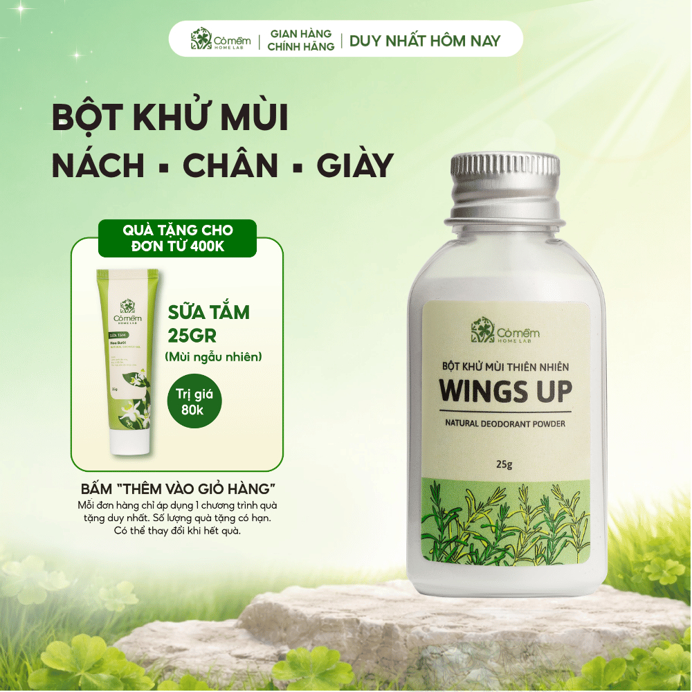 Bột Khử Mùi Wings Up Khử Mùi Hôi Chân Hôi Nách Giày KIếm Soát Mồ Hôi Hôi Cỏ Mềm 25g