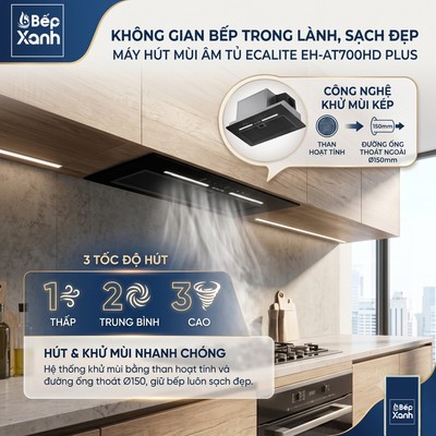 Máy Hút Mùi Âm Tủ Ecalite EH-AT700HD PLUS - Vuốt Vẫy Thông Minh, Động Cơ BLDC Siêu Êm, Bảo Hành 3 Năm 🔥