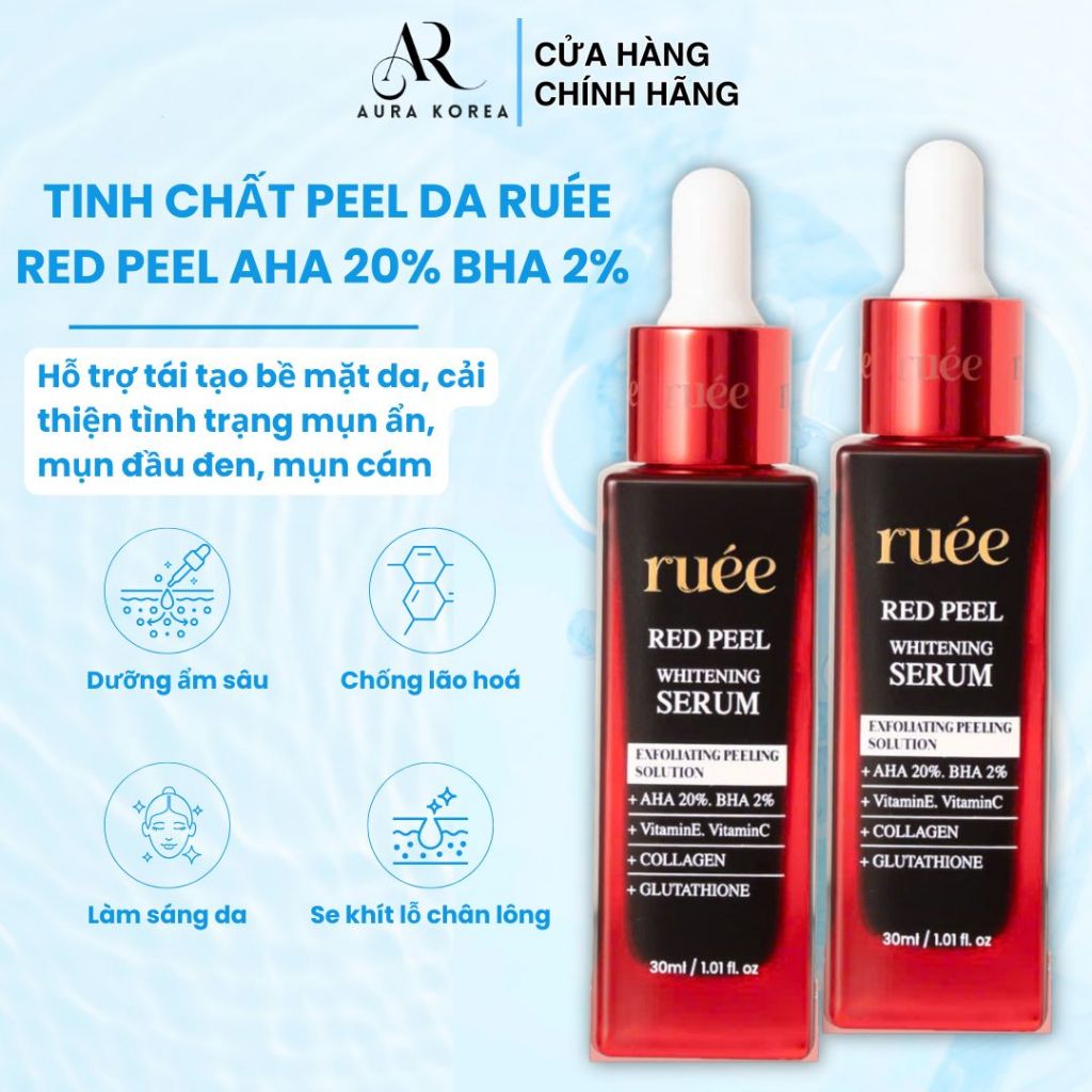 Tinh Chất Peel Da RUÉE Red Peel AHA 20% BHA 2% Serum Tẩy Tế Bào Chết Mờ Thâm Thu Nhỏ Lỗ Chân Lông 30