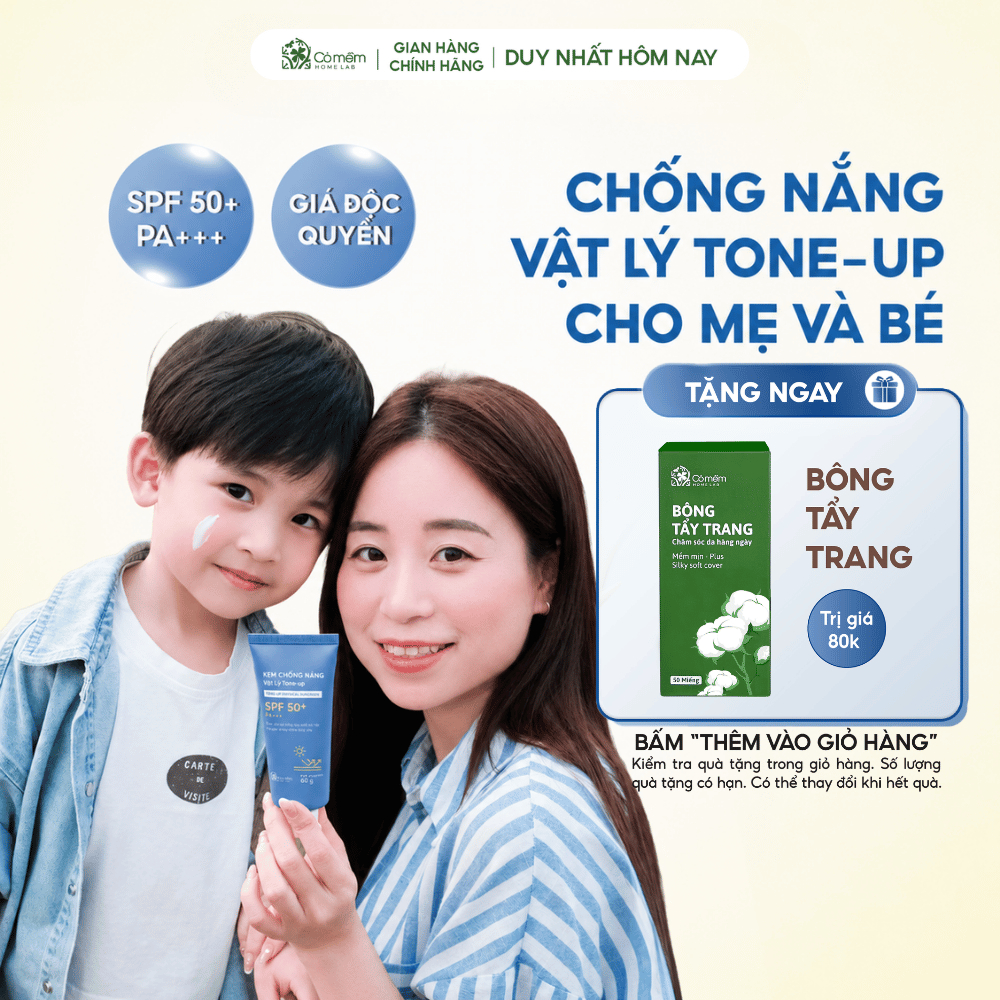 Kem Chống Nắng Nâng Tone Vật Lý Tone Up SPF50+ PA+++ Tone Up Cho Mẹ Và Bé Cỏ Mềm 60gr