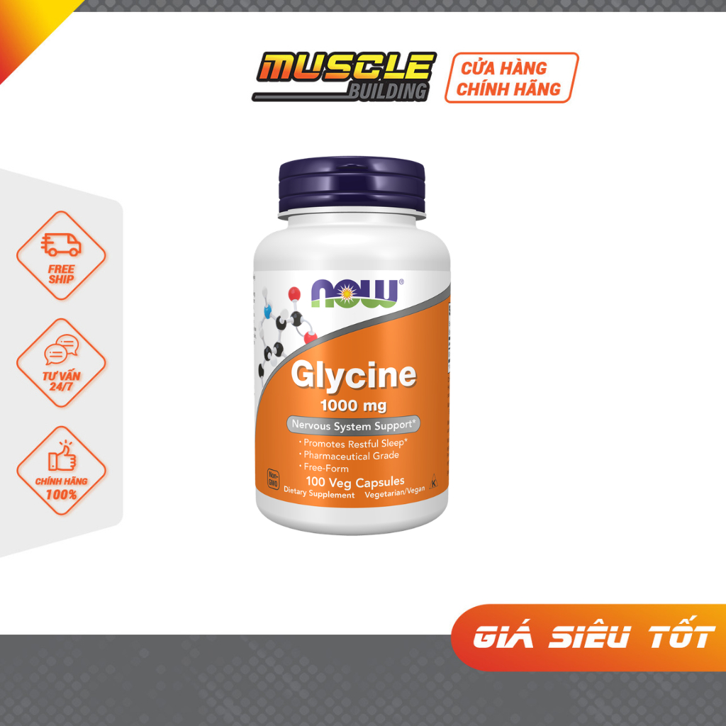 NOW Glycine 1000mg – Bổ sung Glycine tinh khiết hỗ trợ hệ thần kinh và giấc ngủ tự nhiên