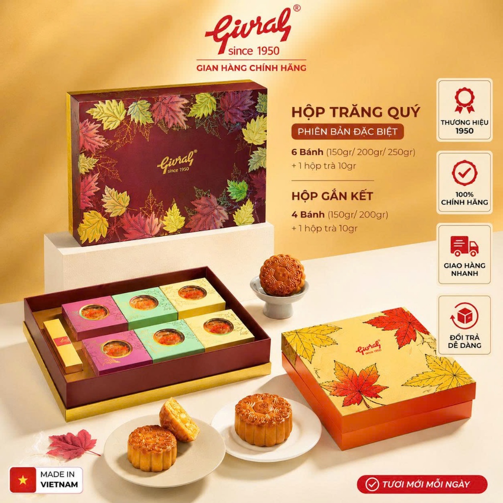 Bánh Trung Thu Givral Trăng Yêu Thương Hộp 6 Bánh | Hộp Quà Givral Chính Hãng | Tặng Trà Lài 10g