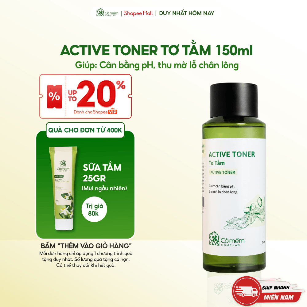 Active Toner Tơ Tằm Cấp Ẩm Thu Mờ Lỗ Chân Lông Cỏ Mềm 150ml
