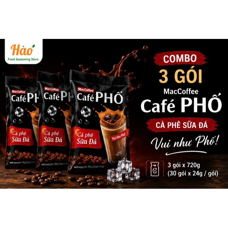 Combo 3 bịch Cafe phố sữa đá ( bịch 30 gói x 24g ). Cafe phố - vui như phố