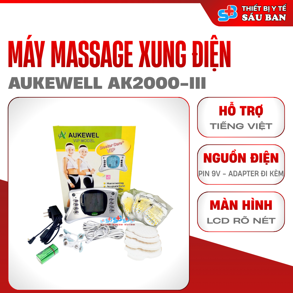 Máy Massage Xung Điện Aukewel AK2000 III - Đi Kèm Adapter và 8 Miếng Dán Xung Điện