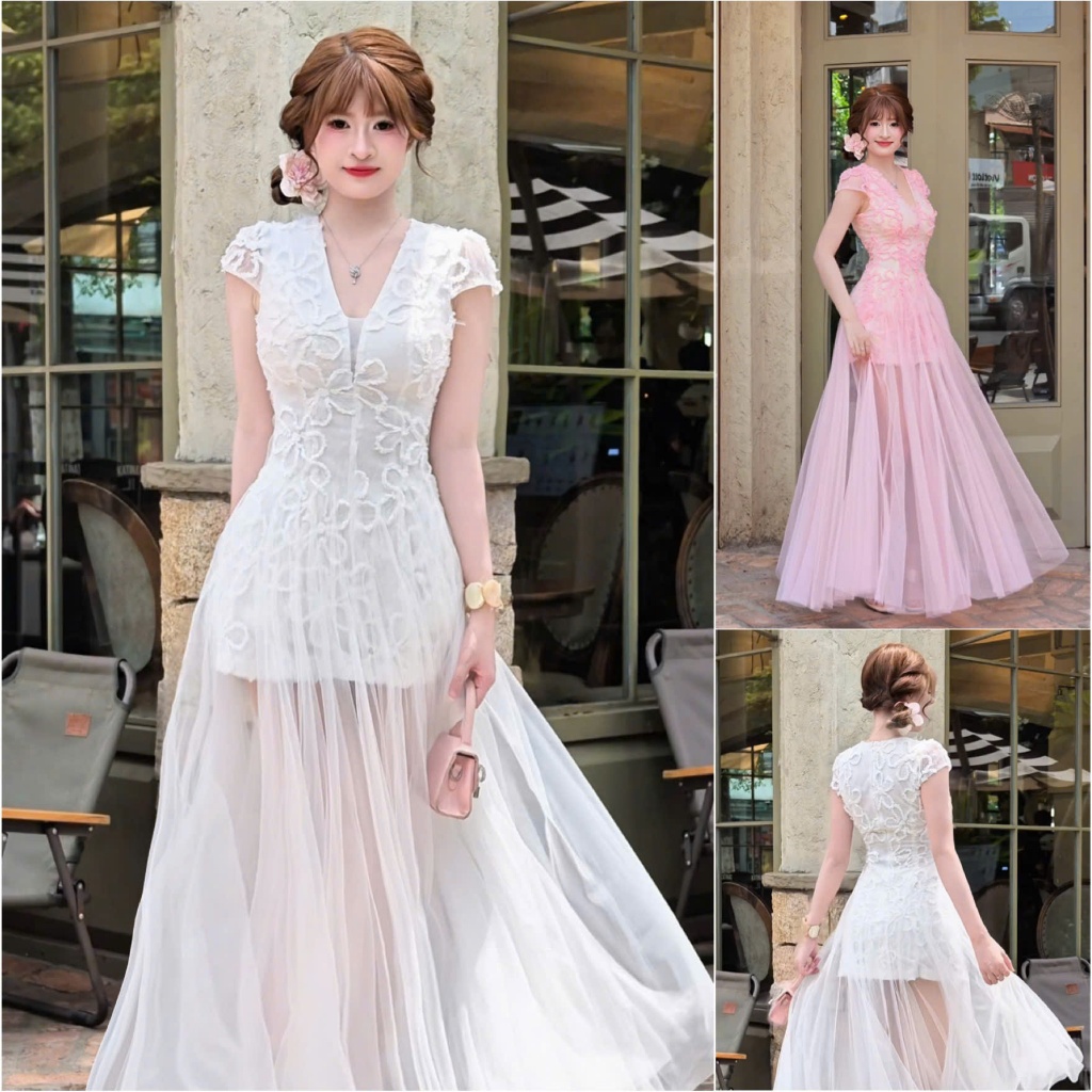 Đầm Dự Tiệc Ren Hoa Mai Phối Lưới Y98 – Tôn Dáng, Quý Phái | Akara Closet