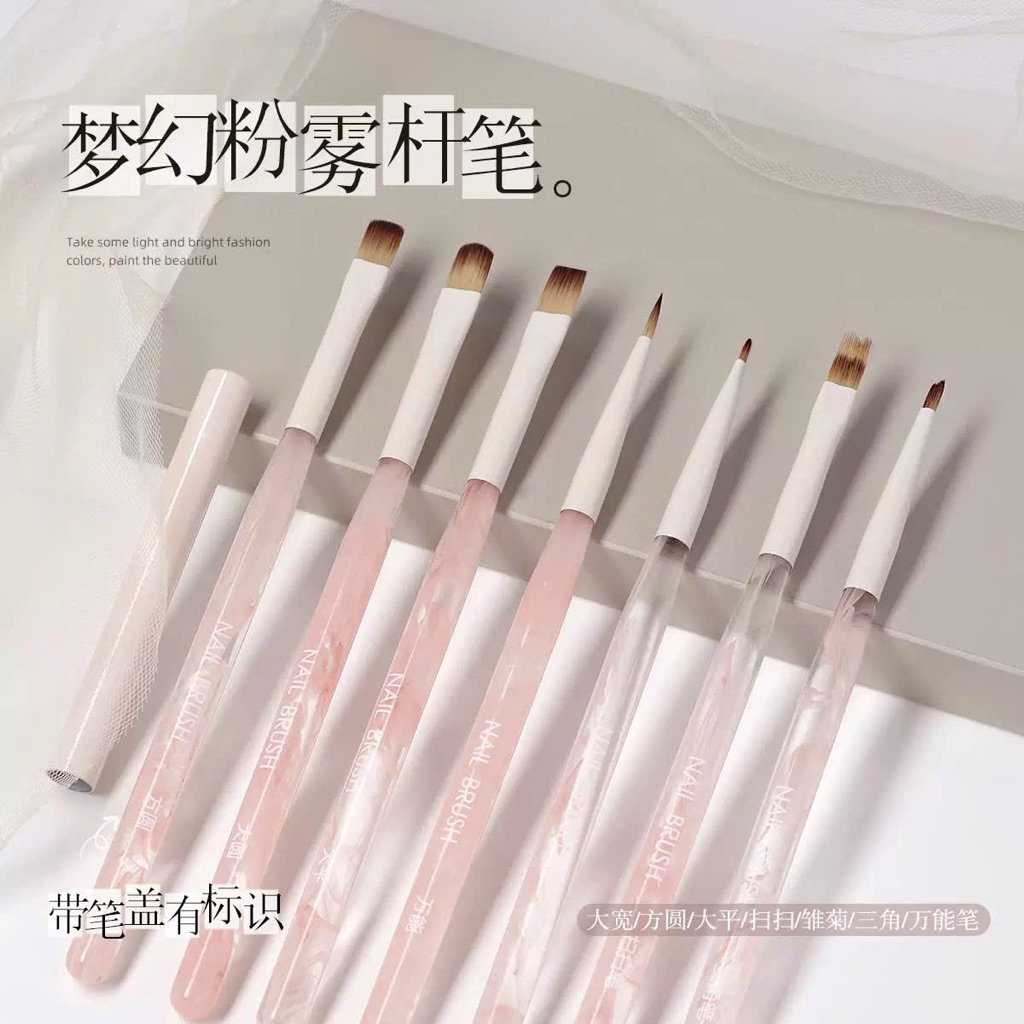[Ciina.store] Bộ Cọ Đắp Gel & Tán Màu Cán Khói Hồng Pinky Super Cute - Đủ Dáng Cọ Chuyên Nghiệp Kèm 
