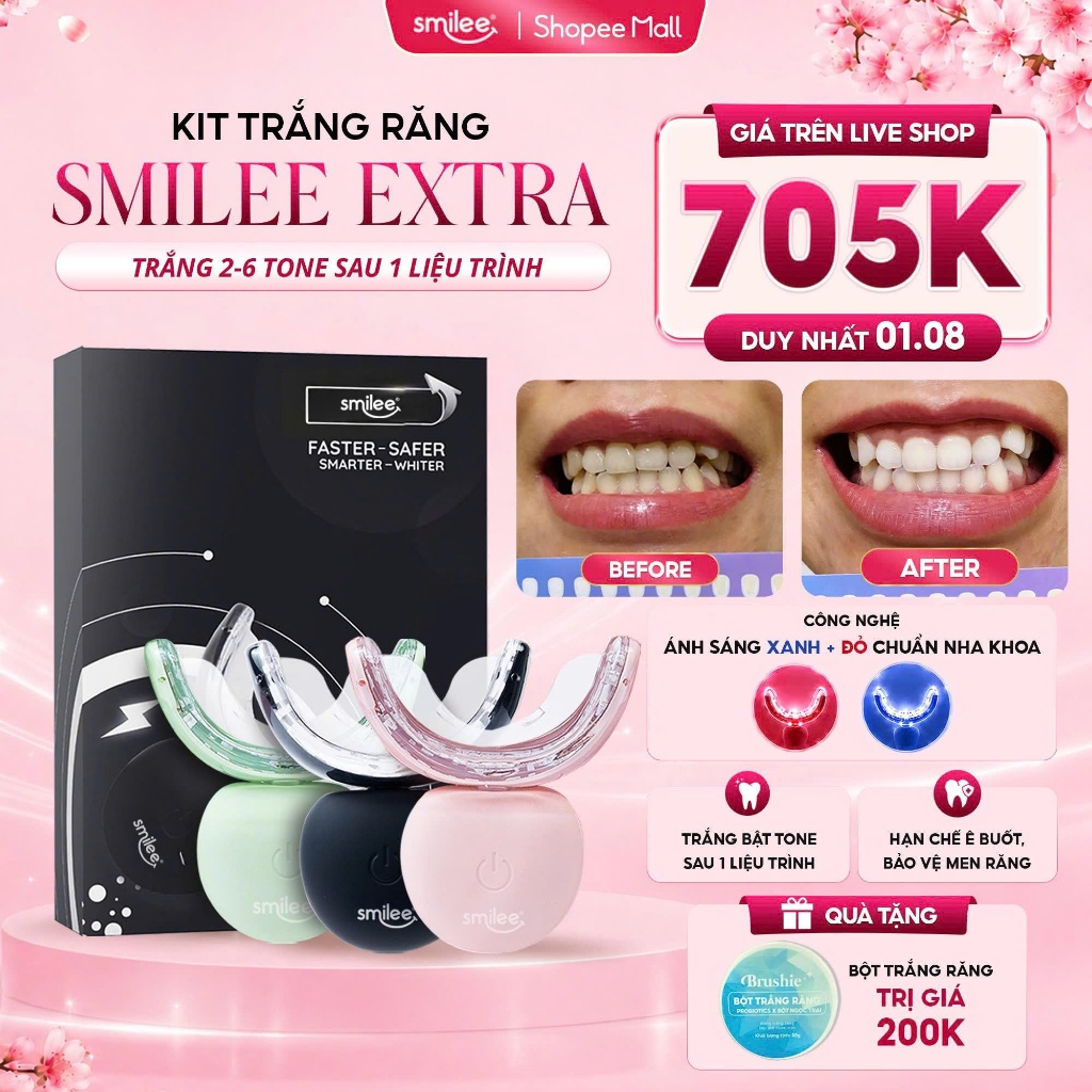 [GIÁ 711K LIVE ECOGO MẠNH QUÂN] Bộ Kit Trắng Răng Smilee Extra Tẩy Trắng Răng Tại Nhà An Toàn Hiệu Q