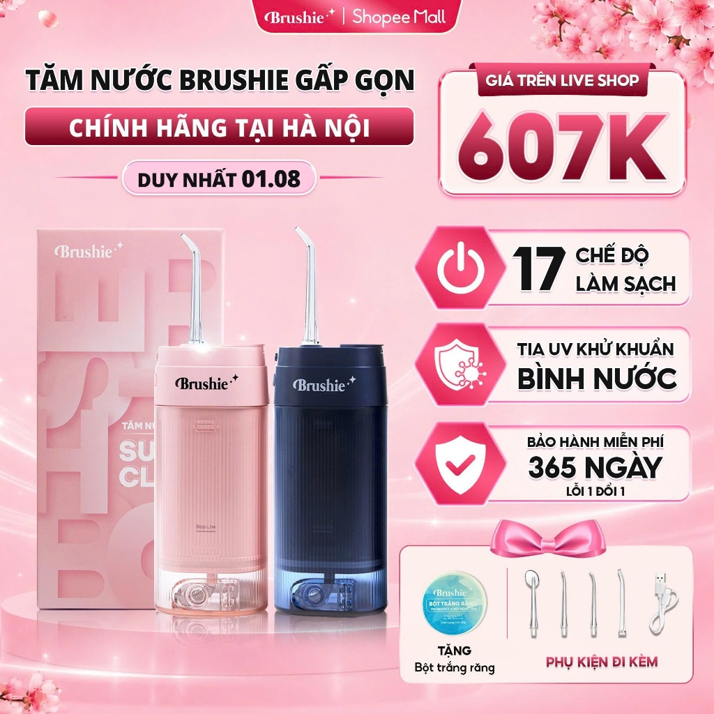 [GIÁ 621K LIVE ECOGO] Tăm Nước Brushie Super Clean Bản Cải Tiến 17 Chế Độ Làm Sạch Sâu, KOL