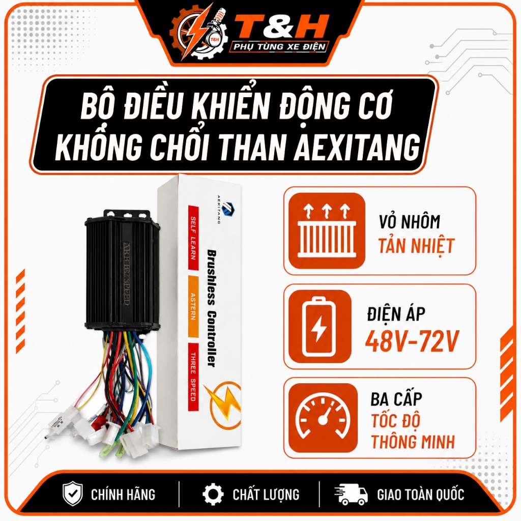 Bộ Điều Khiển Xe Điện AEXITANG 48V–72V Không Chổi Than – IC Điều Tốc Brushless Controller Tự Học