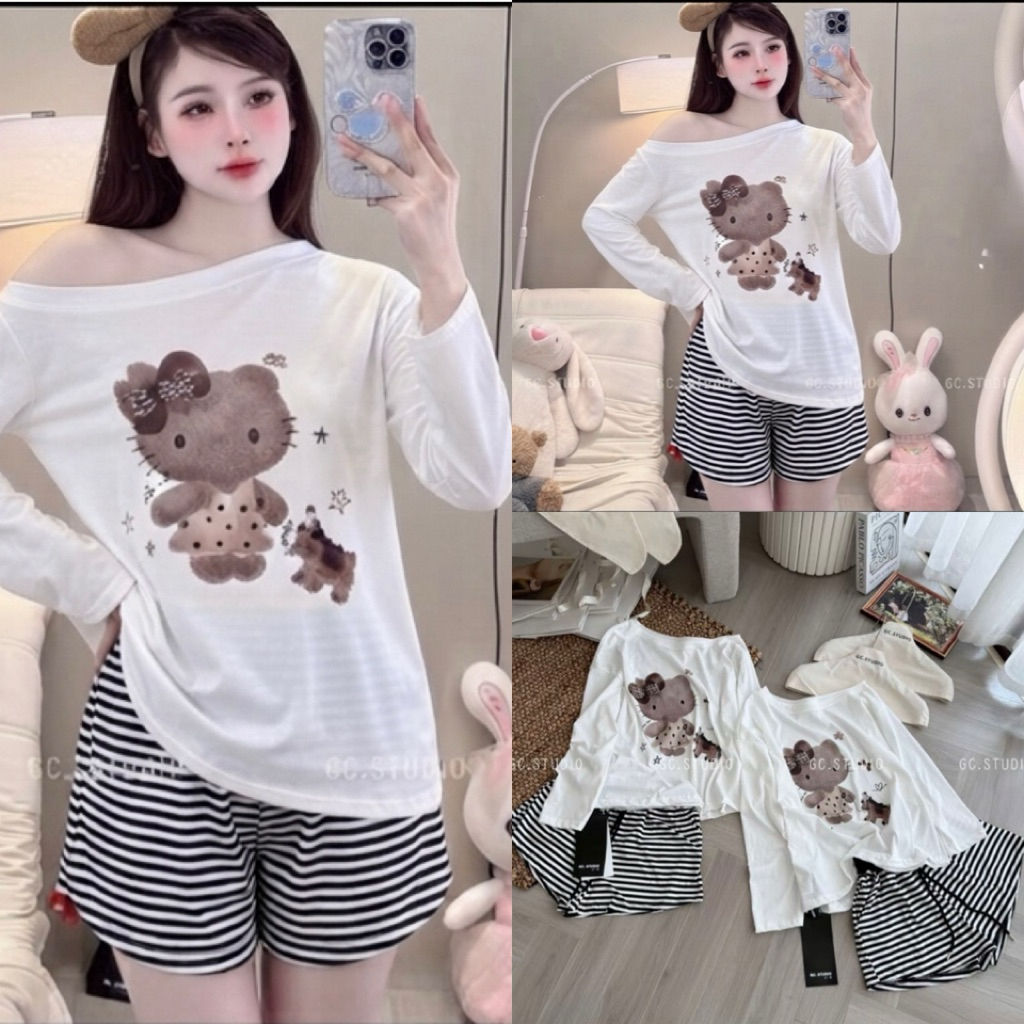 Set Bộ Nữ , Set Bộ Thun Nữ Áo Lệch Vai Quần Đùi