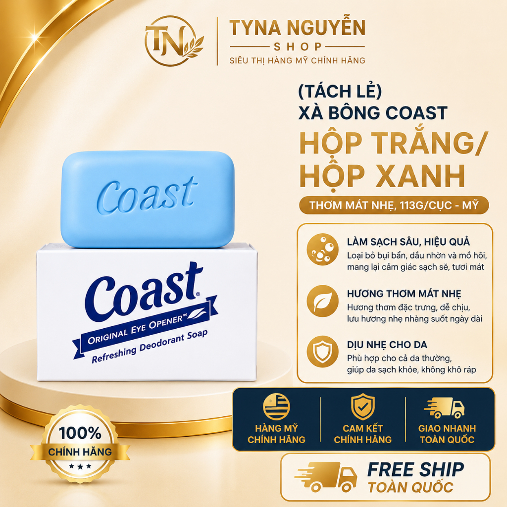 (TÁCH LẺ) XÀ BÔNG COAST HỘP TRẮNG/ XÀ BÔNG COAST HỘP XANH THƠM MÁT NHẸ, 113g/CỤC - Mỹ