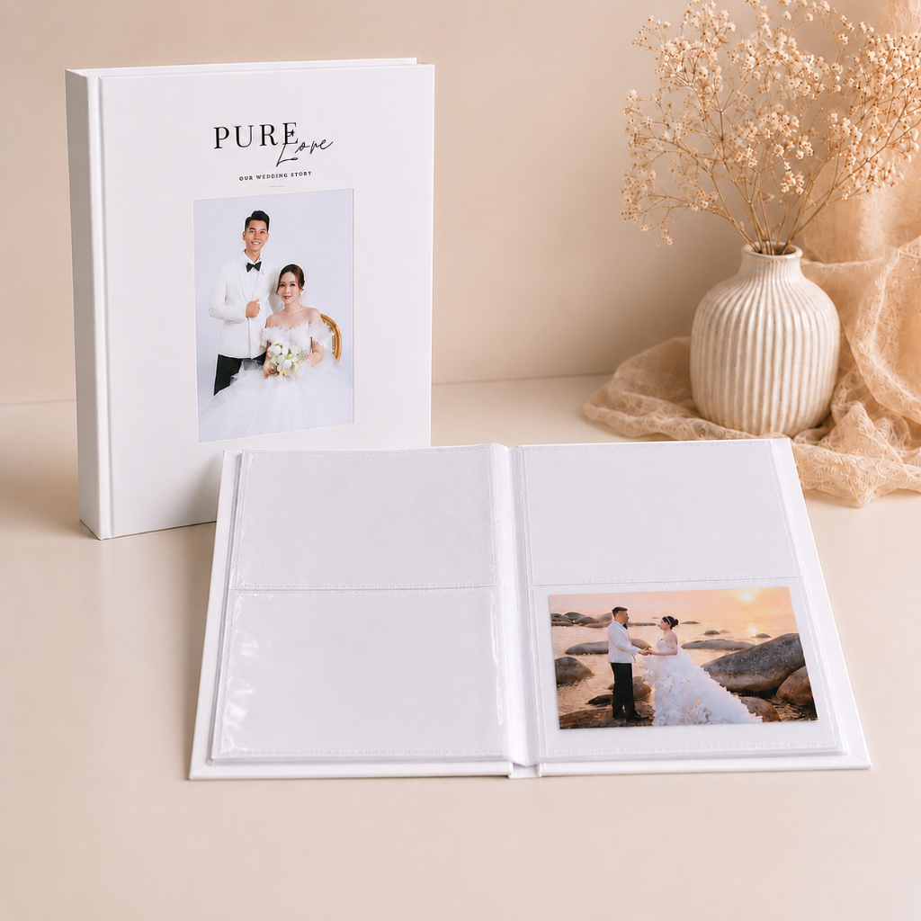 ALBUM THIẾT KẾ RIÊNG ĐỰNG ẢNH 13X18CM KÈM ẢNH IN LỤA, ÉP PLASTIC 13X18CM