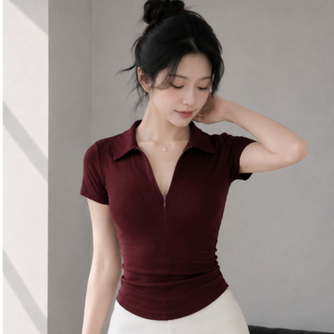 Áo Thun JUSTDUN Ôm Body Cổ Khoá Cotton Mịn
