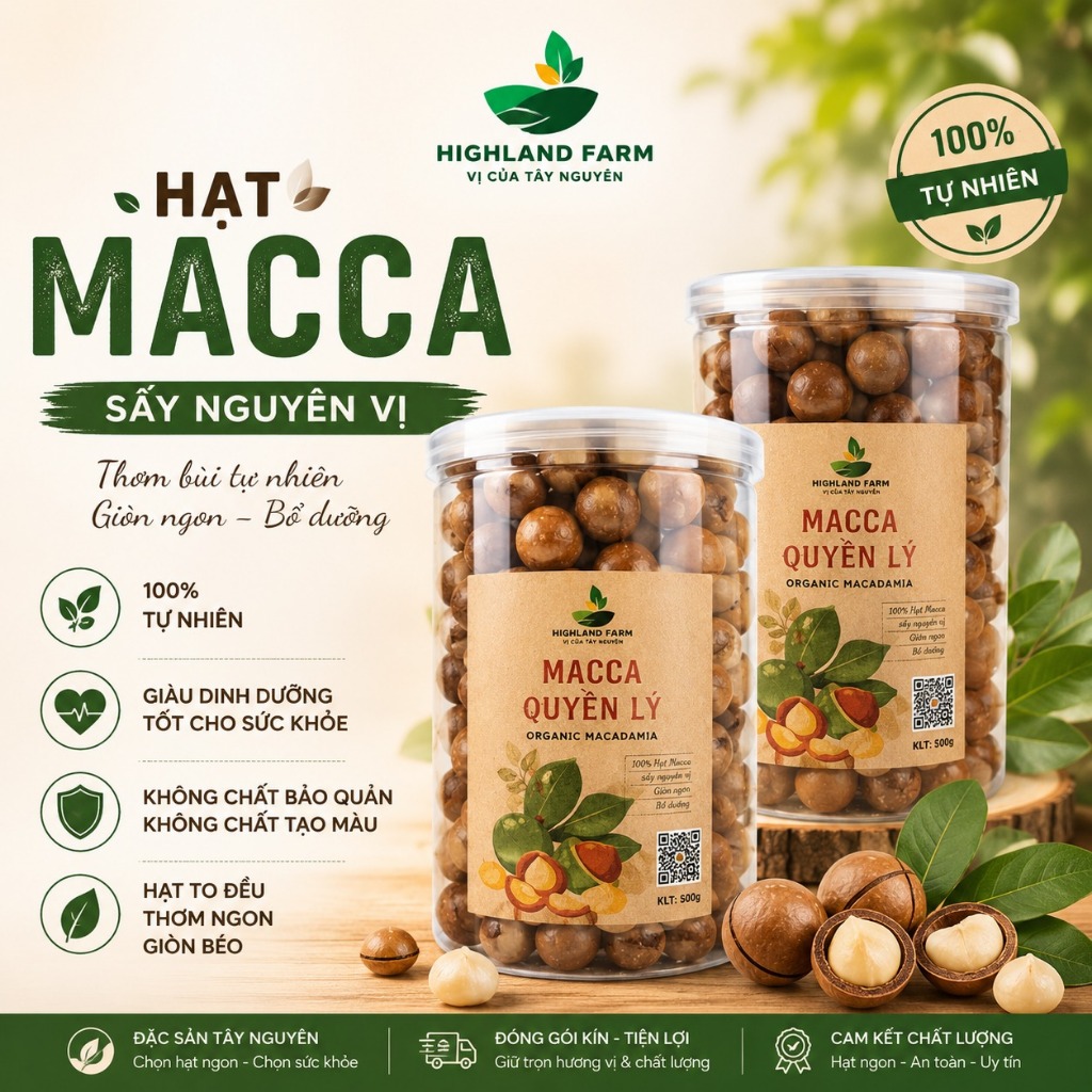 Hạt Macca Sấy Nứt Vỏ | Macca Tây Nguyên | Hạt To Dễ Tách | Highland Farm