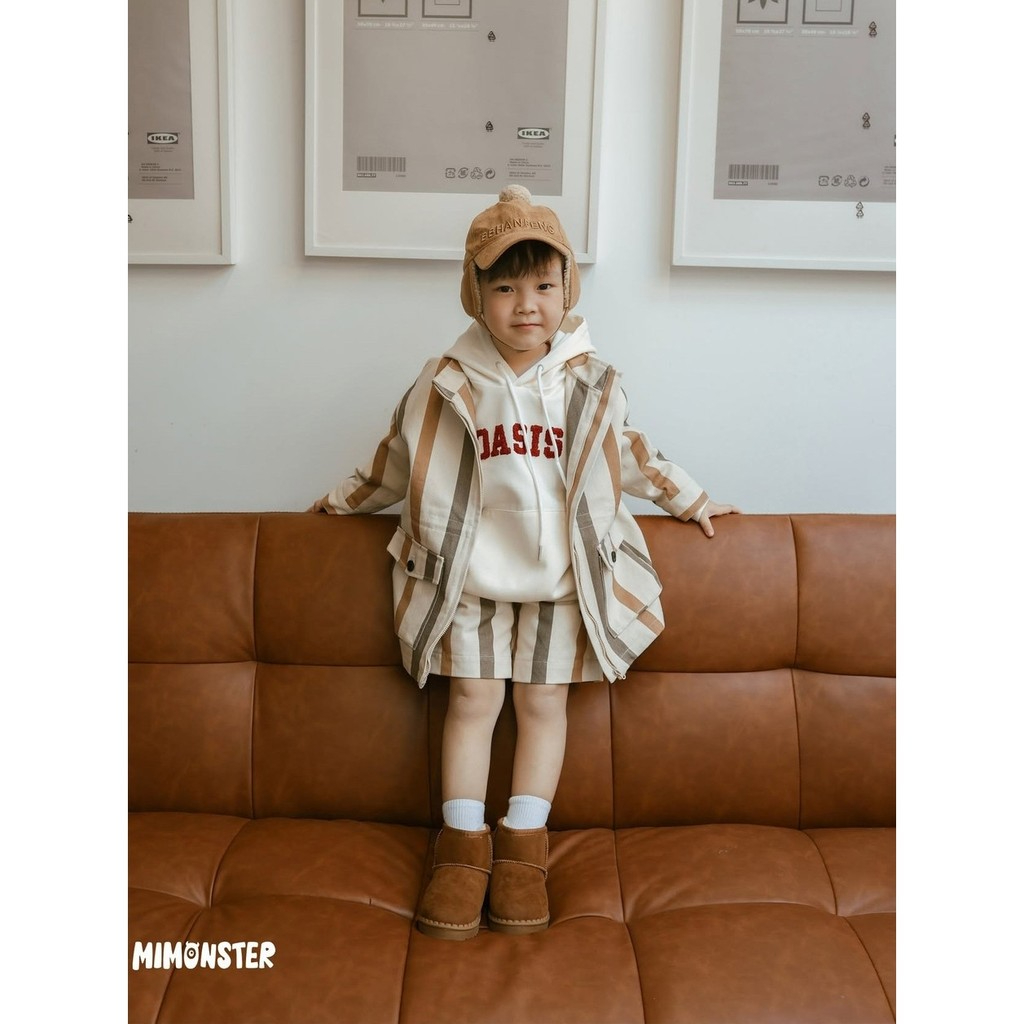 [MIMONSTER] Áo khoác Kaki Foxy kẻ phối Quần short phong cách cho bé trai