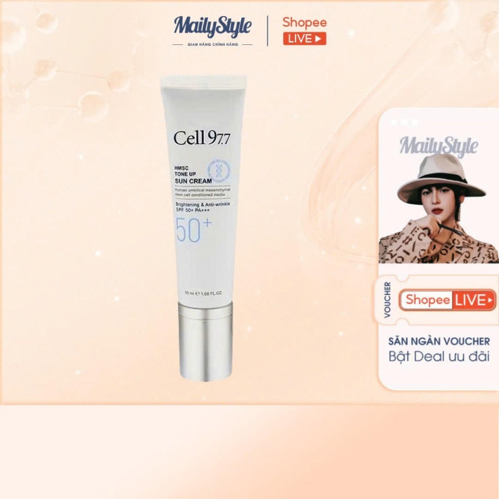 C82_[Kèm quà] Kem chống nắng nâng tone tế bào gốc Cell 97.7 Tone Up HMCS Tone up sun cream SPF 50+ P