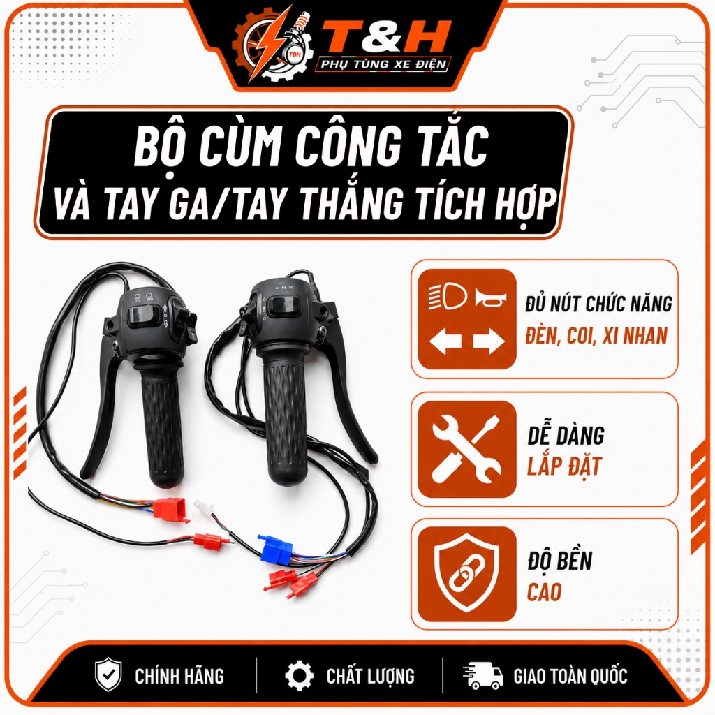 Bộ Cùm Tay Ga & Tay Phanh Tích Hợp Cho Xe Điện – Đa Chức Năng, Dễ Lắp Đặt, Tương Thích Nhiều Dòng Xe