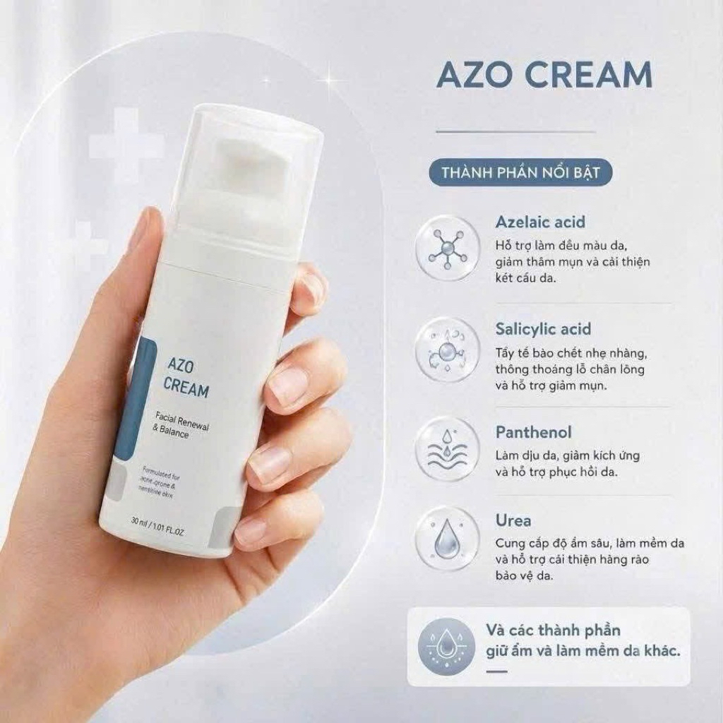 KEM TÁI TẠO CÂN BẰNG MỤN VIÊM MỤN TRỨNG CÁ ĐỎ – ROSACEA – AZO CREAM – 30ML