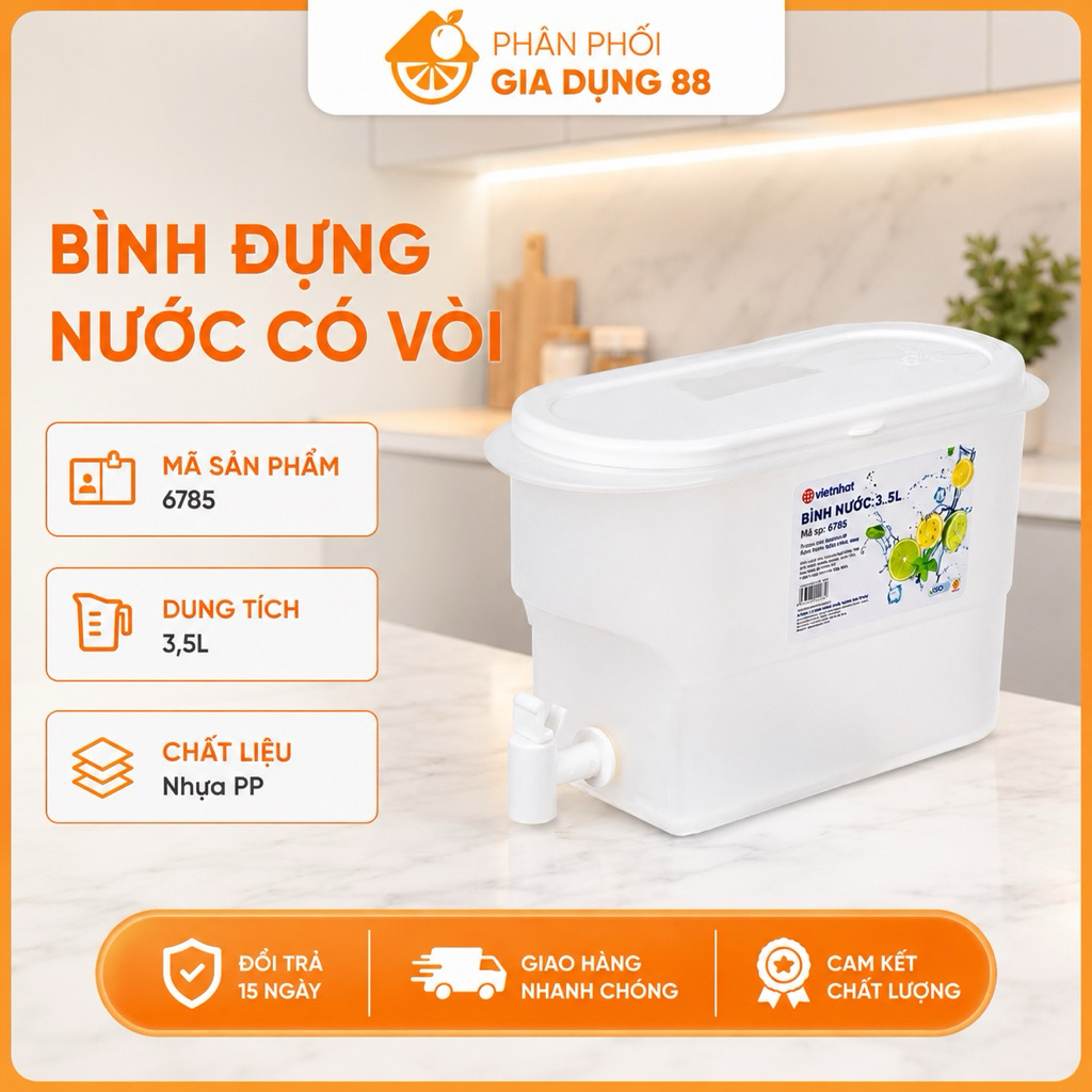 Bình đựng nước có vòi chuyên để tủ lạnh 3785 (3.5L, 4.8L) - Bình đựng nước detox hoa quả có vòi tiện lợi