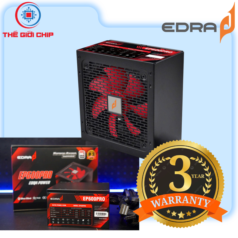 Nguồn máy tính EDRA EP600PRO(công suất thực 550W) I BH:3/Năm tại trung tâm 3/miền(HCM*HÀ NỘI*ĐÀ NẴNG