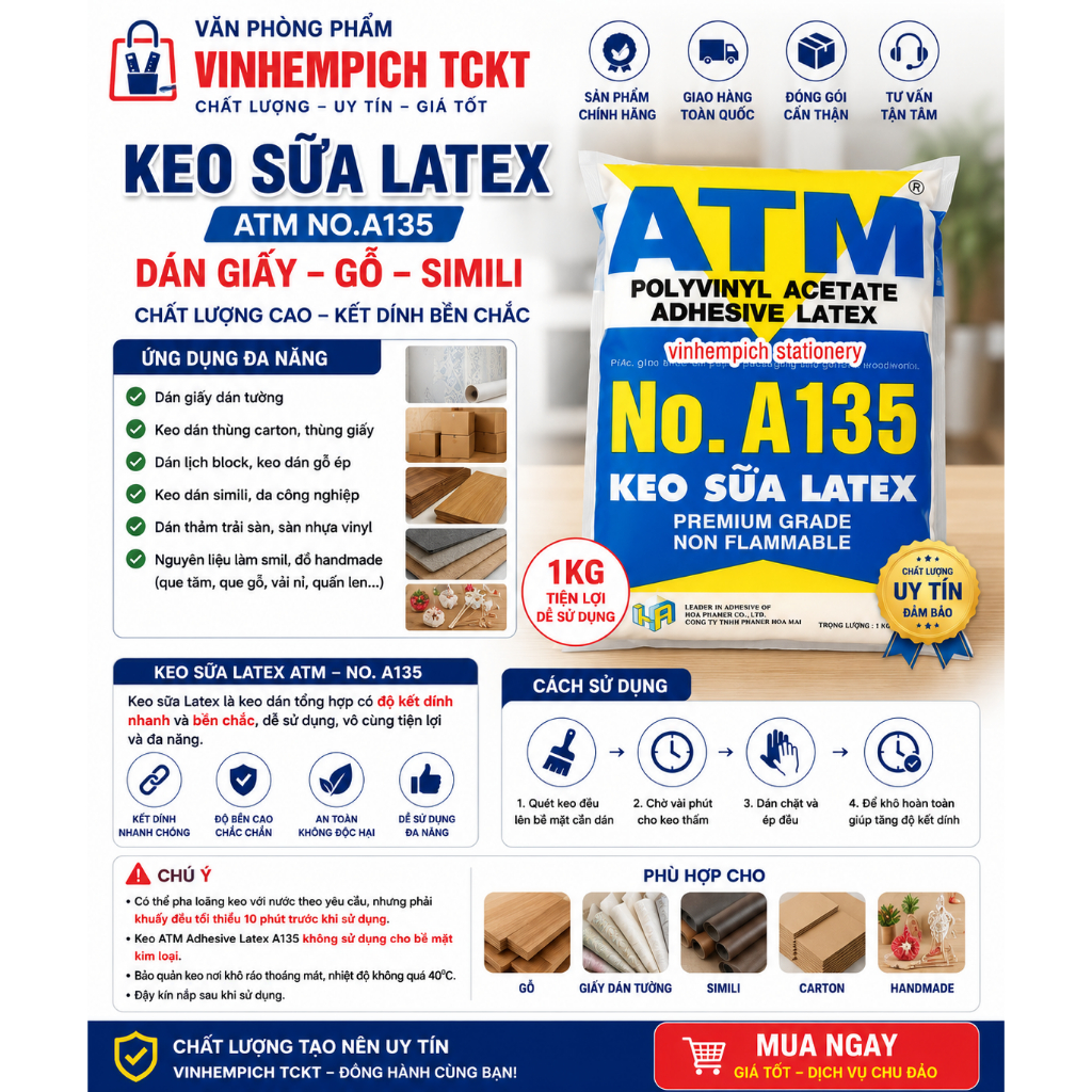 Keo sữa latex dán giấy gỗ simili atm NOA135 1kg - keo sữa latex