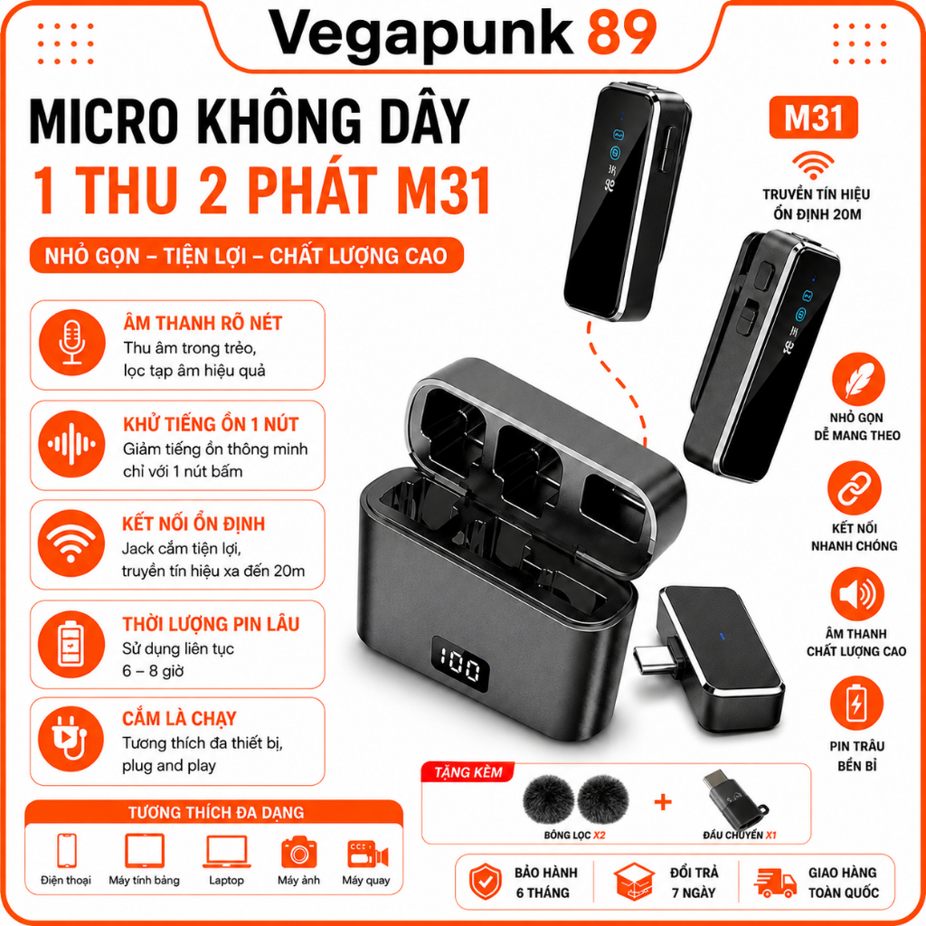 Mic Thu Âm Không Dây Cho Điện Thoại M31 - Bật Tắt Lọc Ồn - Micro Ghi Âm