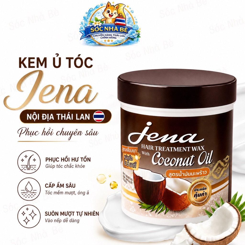 [NỘI ĐỊA THÁI LAN] KEM Ủ TÓC JENA THÁI LAN 500ml. kem ủ dầu dừa dưỡng tóc dày,mềm,mượt