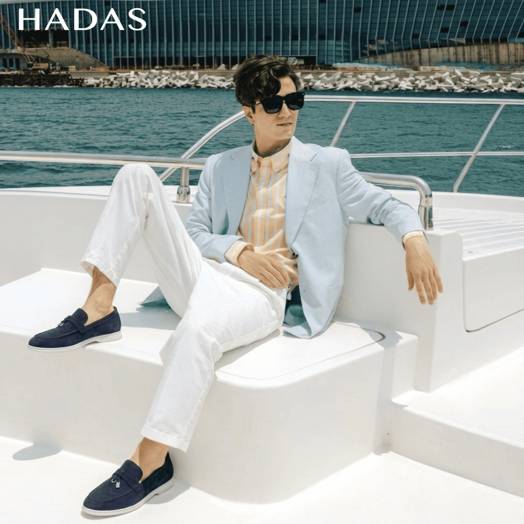 HADAS Giày Lười Họa Tiết Charm Slip On Loafer HADAS  - Da Bò Lộn Cao Cấp - Đế Cao Su Non 3cm - Giày 