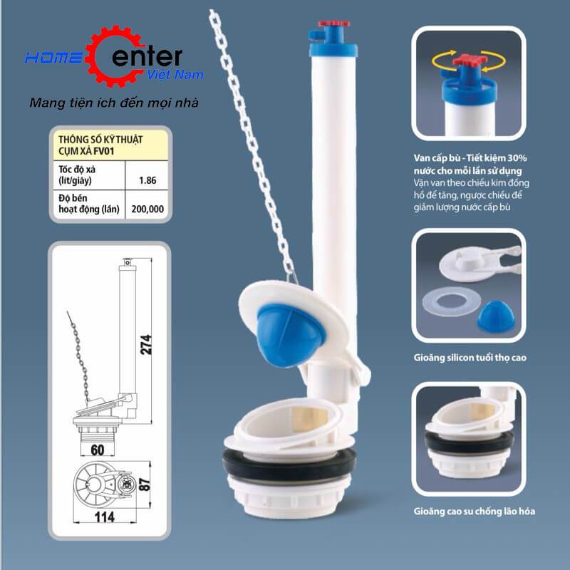 Van xả cóc FV01 cho bồn cầu 1 cấp két rời