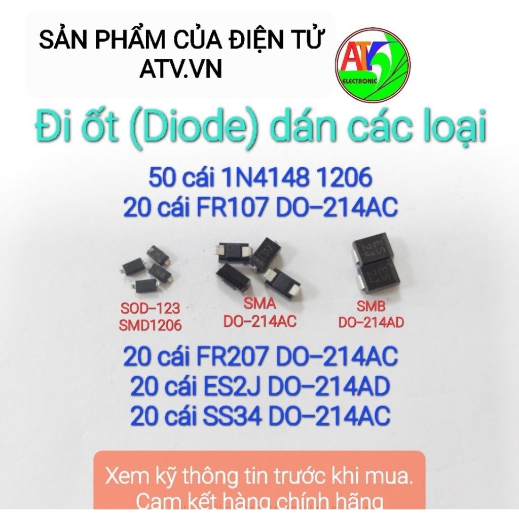 20 diode dán SMD SMT 1n4148 - T4, SS34 - 1N5822, SS310 , FR107, FR207 , ES2J, M7-1N4007