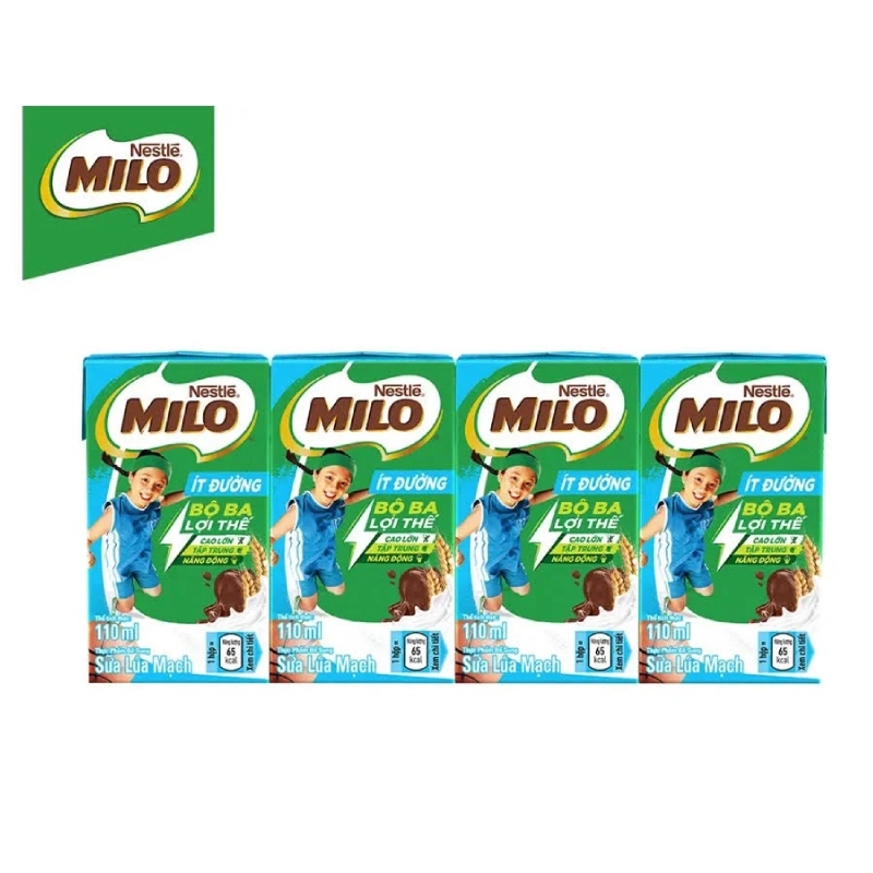 Thùng 48 Hộp Sữa Lúa Mạch Nestle MILO Ít Đường 110ml (48 Hộp x 110ml)