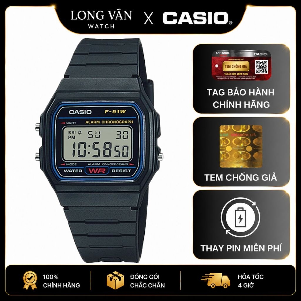 ĐỒNG HỒ CASIO NAM STANDARD F-91W CHÍNH HÃNG CHỐNG NƯỚC