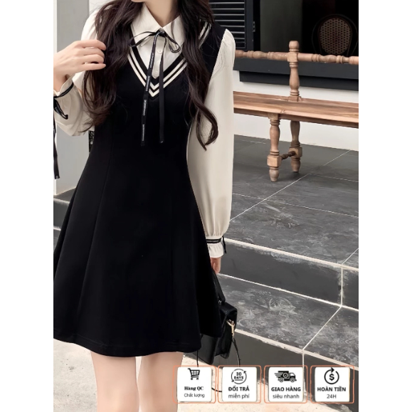 [HÀNG PASS] Váy nữ tiểu thư Shark Chili Đầm Basic Hàn Quốc chụp kỉ yếu sơ mi Cottagecore xinh polo b