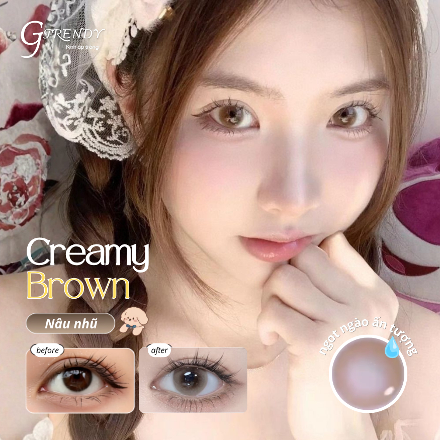 Kính áp tròng GTRENDY Best Seller CREAMY BROWN nâu nhũ giãn nhẹ - Gdia 14.2mm
