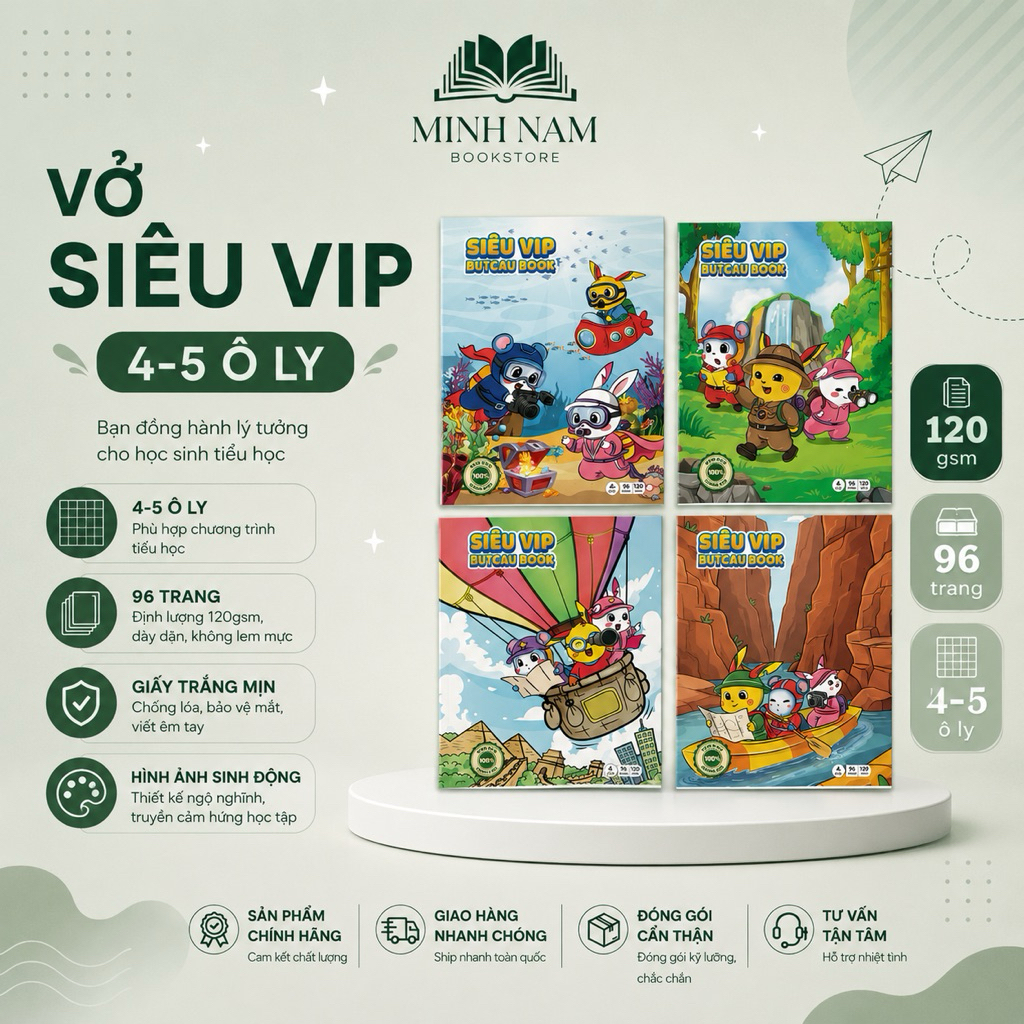 (Combo 3 Quyển) Tập Vở Học Sinh SIÊU VIP 4 Ô Ly 5 Ô Ly - 96 Trang 120gsm (Mẫu Bìa Giao Ngẫu Nhiên)