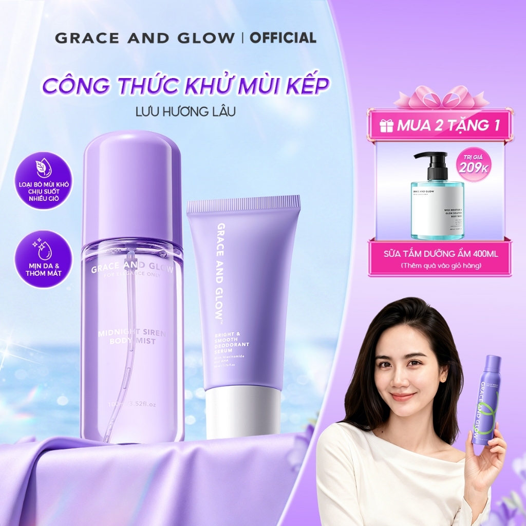 [MUA 2 TẶNG 1] Công thức khử mùi kép Body Mist và lăn khử mùi Grace And Glow Black Opium lưu hương l