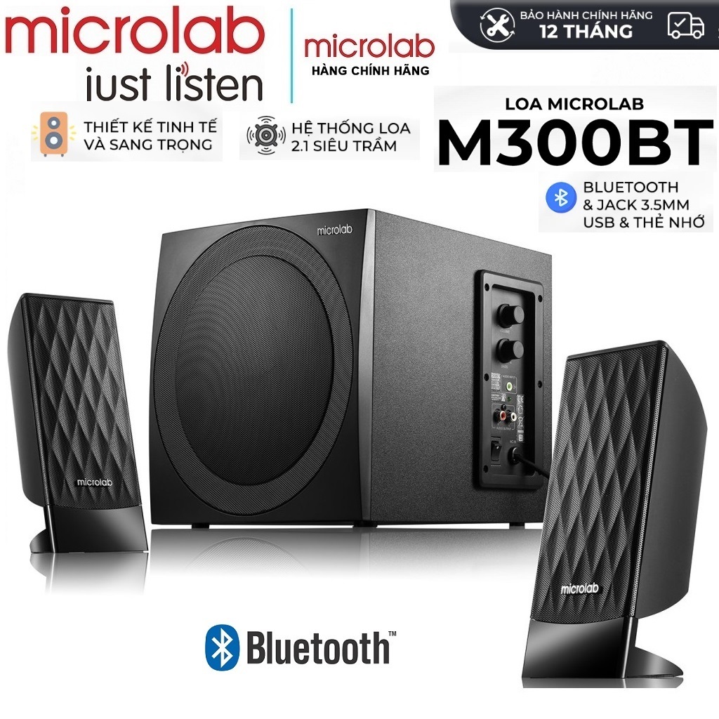 Loa Máy Tính, Loa Bluetooth Microlab M300BT 2.1 Chính Hãng Bass Mạnh,Công Suất 38W dành cho Máy Tính
