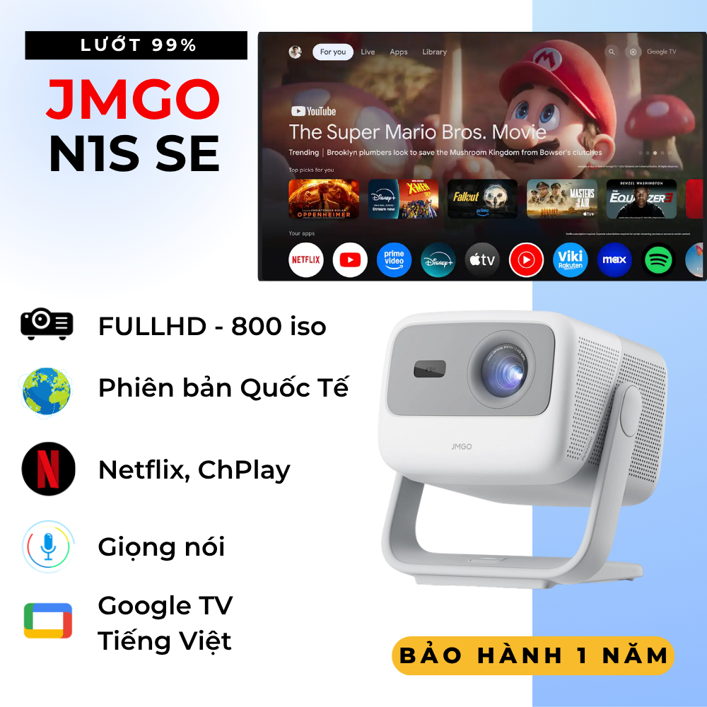 Máy Chiếu Laser JMGO N1S SE Quốc Tế | Triple Laser, Google TV, Giá Tốt
