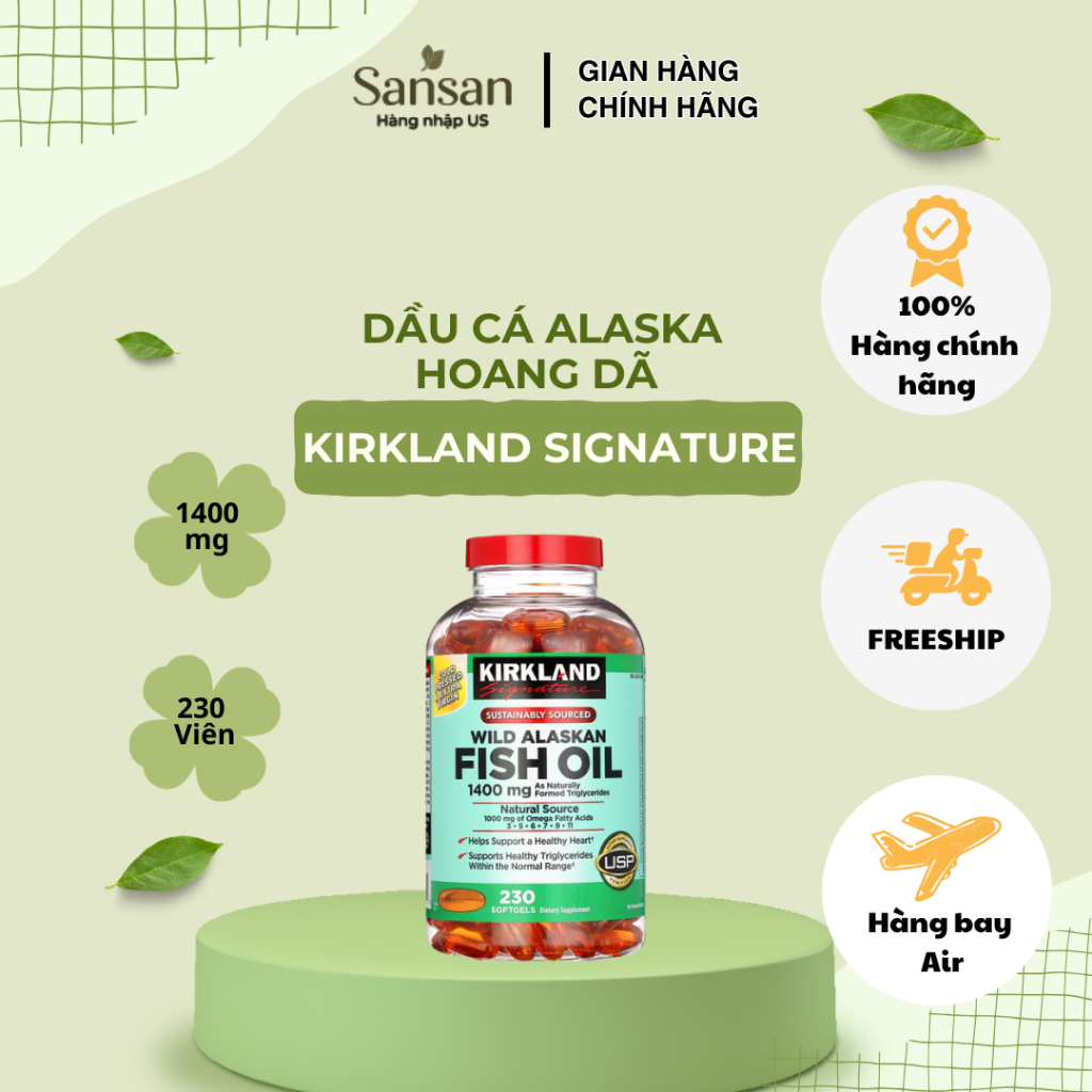 Dầu Cá Alaska Hoang Dã Kirkland Signature 1400mg 230 Viên | Omega-3 Tự Nhiên | Hỗ Trợ Sức Khỏe Tim M
