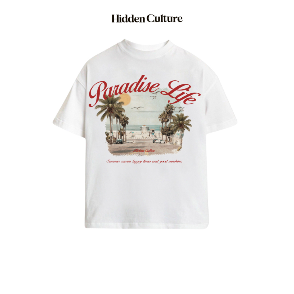 Áo Thun Boxy Hidden Culture - PARADISE LIFE T-shirt - White
